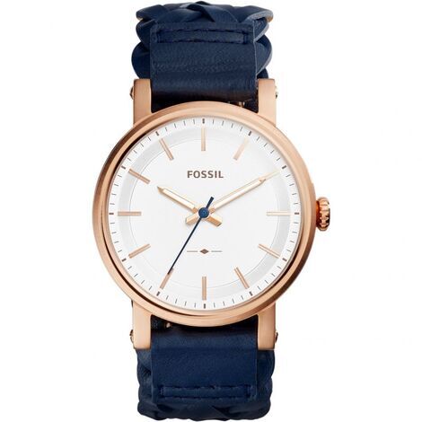 Orologio analogico in acciaio e pelle blu 