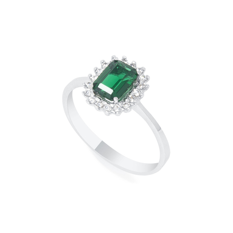 Anello in oro bianco con zircone smeraldo quadrato