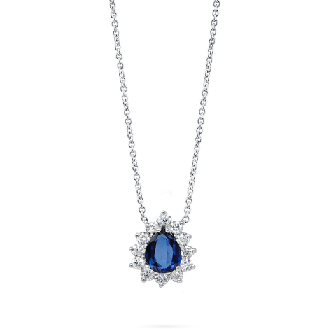 Collana in oro bianco 9kt con diamanti e zaffiro