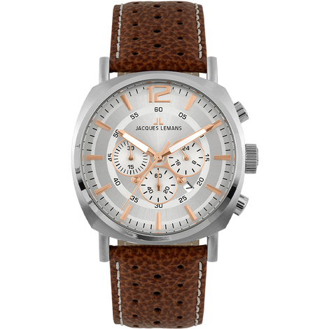 Orologio crono Jacques Lemans in acciaio e pelle