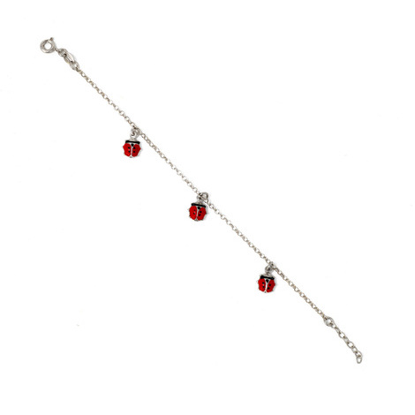 Bracciale In Argento 925 Con Ambra Baltica E Coccinella - Gioiello Artigianale Regolabile