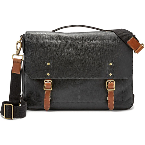 Borsa Fossil in ecopelle nero con dett. marroni