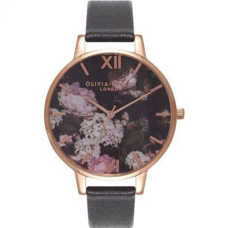 Orologio analogico floreale in acciaio e pelle 