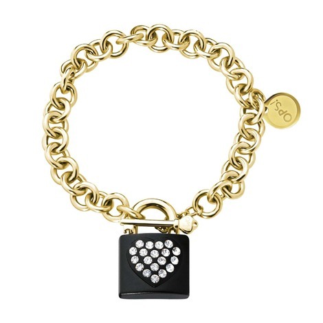 Bracciale a catena color oro con lucchetto cuore
