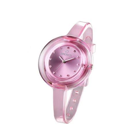 Orologio analogico in plastica trasparente rosa