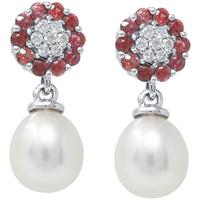 orecchini in oro 18kt con rubino e perle