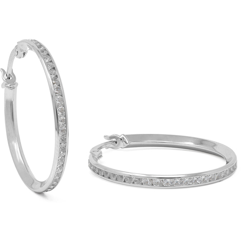 Orecchini cerchio in oro 9 Kt con zirconi