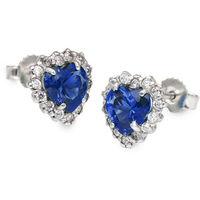 orecchini cuore zircone zaffiro in oro bianco 9kt