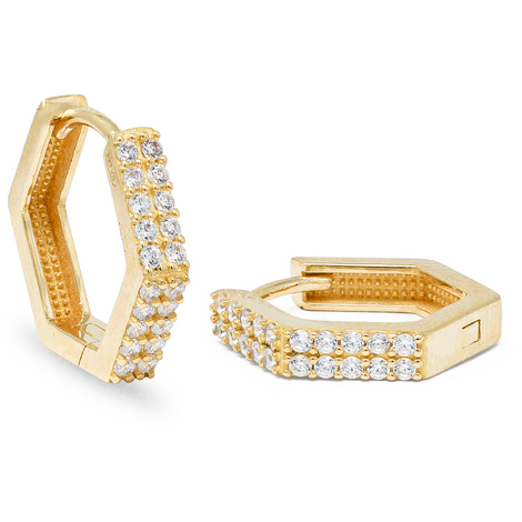 Orecchini esagonali in oro giallo 18Kt e zirconi