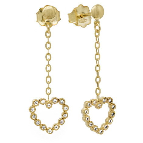 Orecchini pendenti in oro giallo 9Kt con cuore 