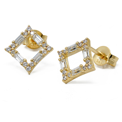Orecchini quadrati in oro 9 Kt con zirconi 