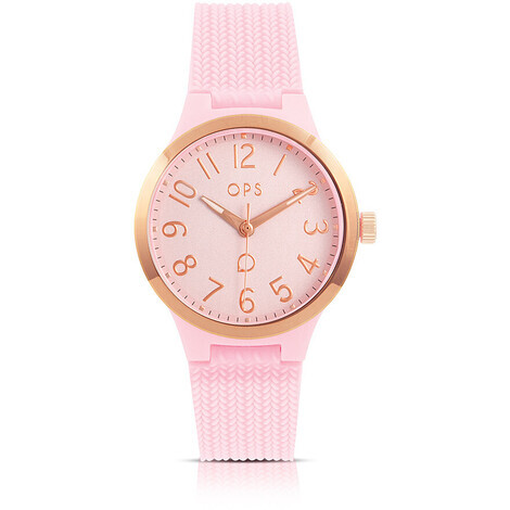 Orologio analogico Ops in acciaio e silicone rosa