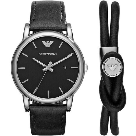 Orologio Armani in acciaio silver e pelle nera