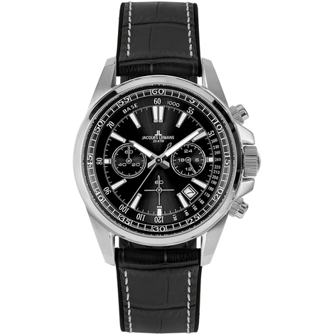 Orologio crono Jacques Lemans in acciaio e pelle