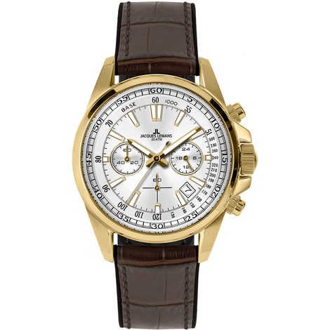 Orologio crono Jacques Lemans in acciaio e pelle