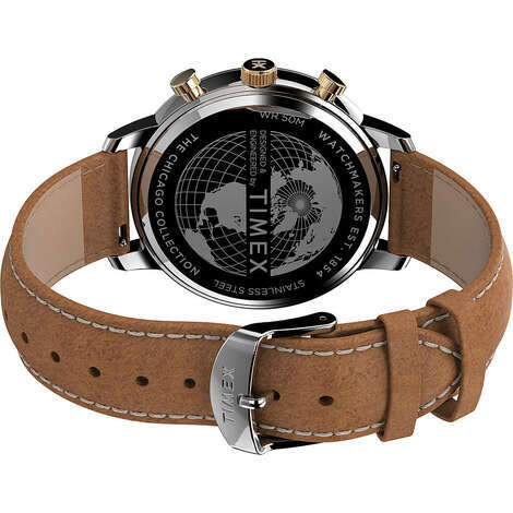 Timex Chicago – Orologio Cronografo Al Quarzo Uomo – Cassa Nera 45mm, Cinturino In Pelle – Resistente 5 ATM