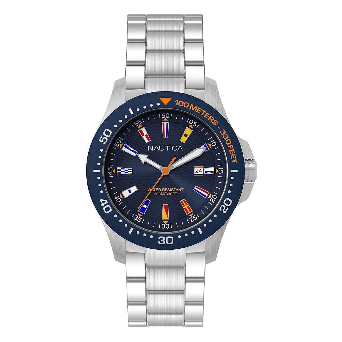 Nautica Orologio Uomo Pier39 Solo Tempo - 46 Mm, Acciaio, Quadrante Blu, Datario, 100m, Referenza NAPP39F10