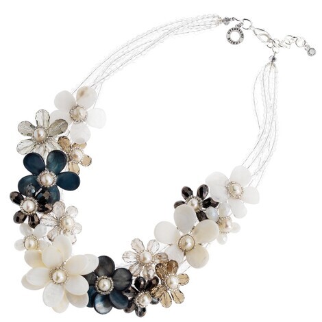 Collana fiori con madreperla e cristalli bijoux