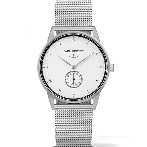 Orologio analogico in acciaio con quadrante bianco