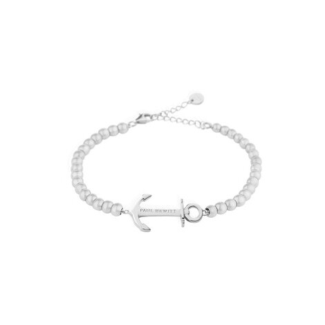 Bracciale acciaio perle bianche e centrale ancora