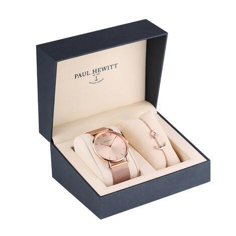 Set orologio in acciaio e bracciale argento rosè
