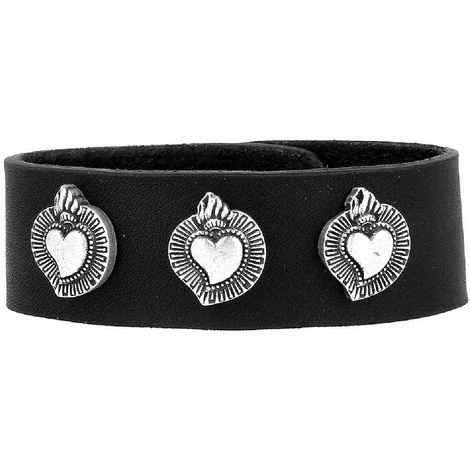 Bracciale in pelle nero con borchie sacro cuore
