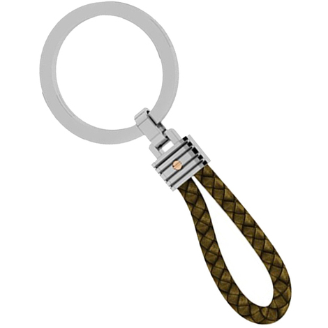 Portachiavi In Vera Pelle Marrone SilberDream Con Drago, Due Anelli E Scomparto Con Cerniera, 10x6 Cm