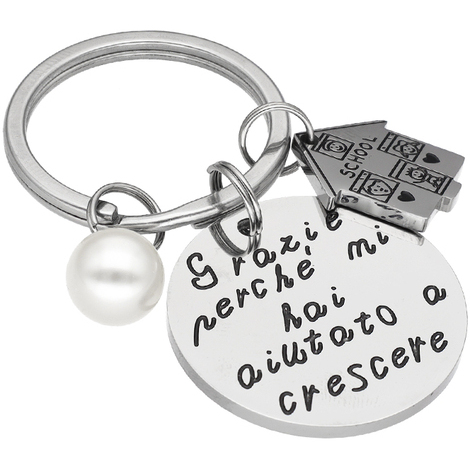Regalo maestra Portachiavi donna uomo in acciaio con frase