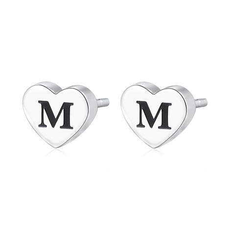 Orecchini Donna S'Agapõ Click A Cuore In Acciaio 316L Con Lettera M E Smalto Nero: Gioiello Ipoallergenico Italiano