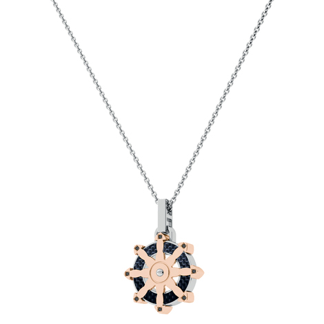 Collana in acciaio con timone con cristalli neri 