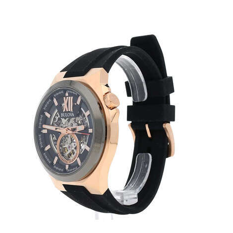 Bulova Orologio Uomo Automatico 98A177 – Cassa Acciaio E Silicone – Quadrante Scheletrato Nero